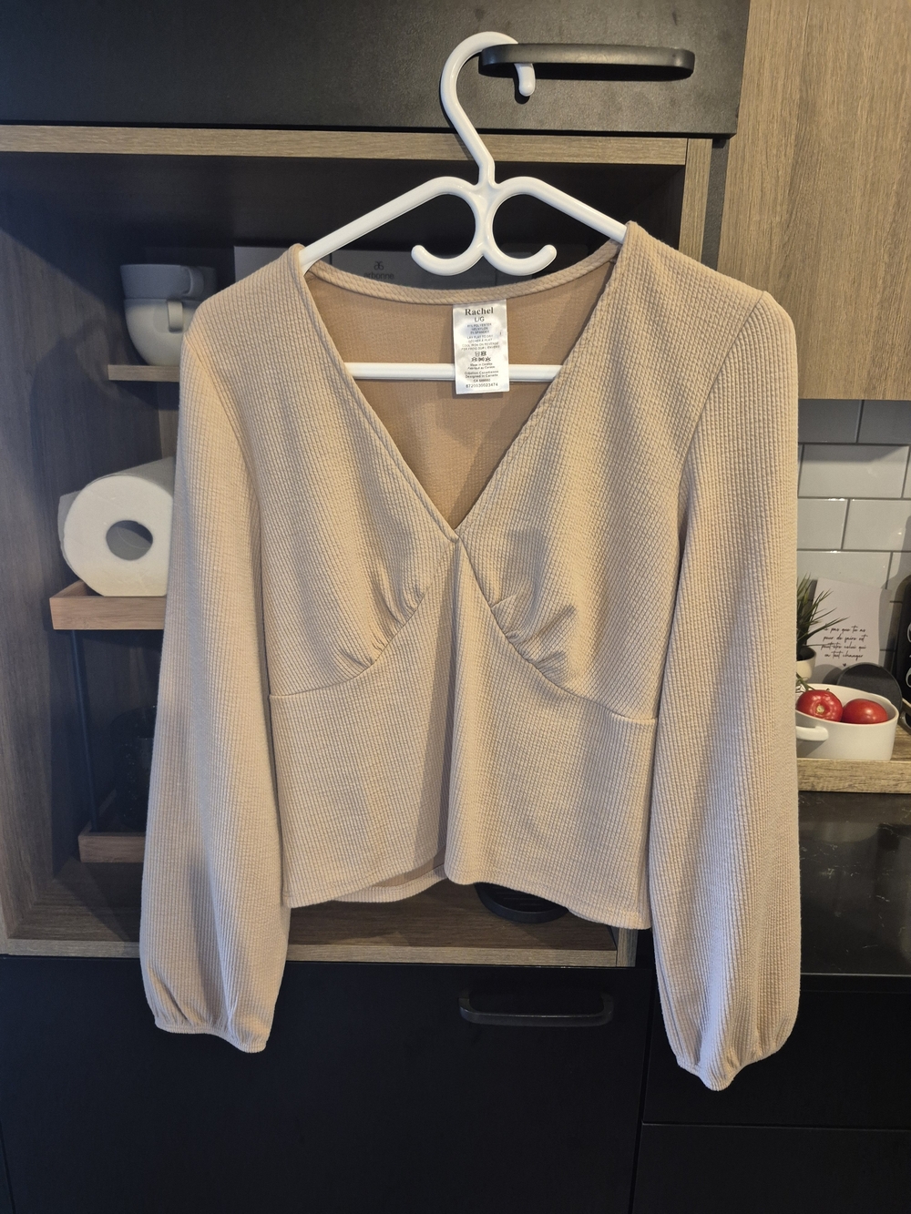 RACHEL Beige V-Neck Long Sleeve Top